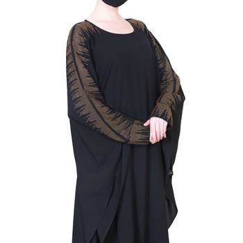 Beautiful Black Kaftan Abaya With Golden Stonework And A Matching Hijab. 2