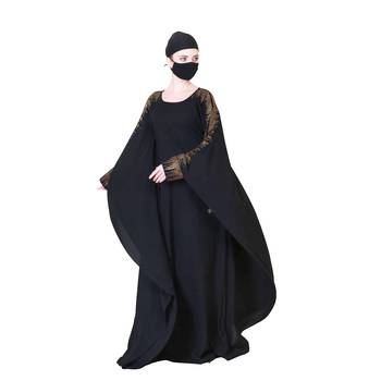 Beautiful Black Kaftan Abaya With Golden Stonework And A Matching Hijab. 3