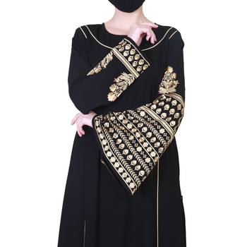 Modest Dress With Designer Embroidered Sleeves. 2