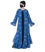 Three Pieces Set Of An Inner Abaya, A Printed Designer Shrug And A Matching Hijab