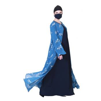 Three Pieces Set Of An Inner Abaya, A Printed Designer Shrug And A Matching Hijab 3
