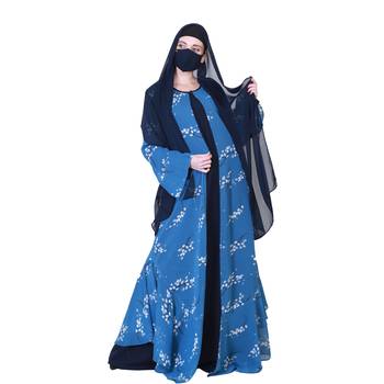 Three Pieces Set Of An Inner Abaya, A Printed Designer Shrug And A Matching Hijab 4