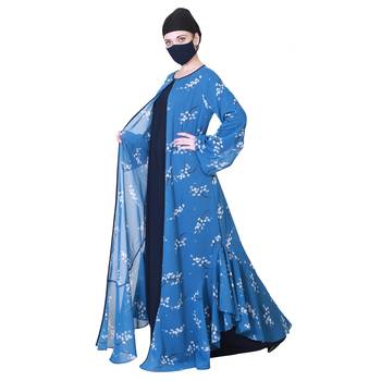 Three Pieces Set Of An Inner Abaya, A Printed Designer Shrug And A Matching Hijab 5
