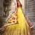 Yellow & Red zari, sequins and thread embroidered net semi stitched wedding lehenga
