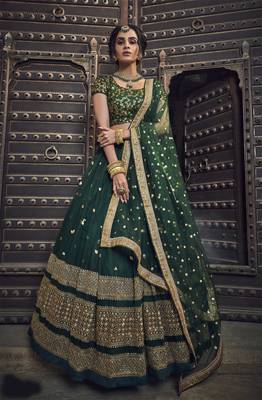 Captivating Green zari & sequins embroidered net Wedding Lehenga 1