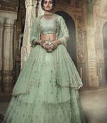 Sea-green zari and sequins embroidered net Semi Stitched Lehenga