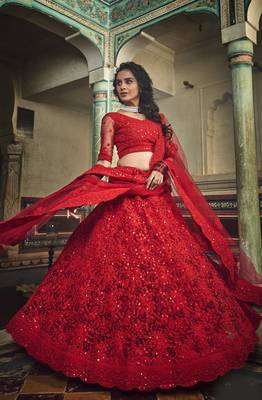 Red Zarkan And Dori Embroidered Net Designer Lehenga Choli 2