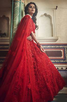Red Zarkan And Dori Embroidered Net Designer Lehenga Choli 3
