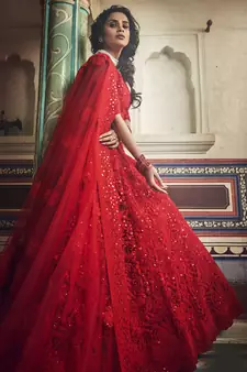 Red Zarkan And Dori Embroidered Net Designer Lehenga Choli