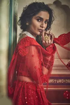 Red Zarkan And Dori Embroidered Net Designer Lehenga Choli