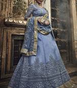 glorious Grey Zarkan and Dori Embroidered Net Semi Stitched Bridal Lehenga