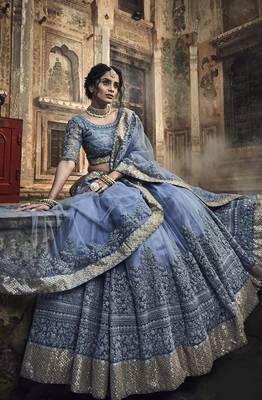 glorious Grey Zarkan and Dori Embroidered Net Semi Stitched Bridal Lehenga 2