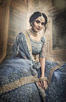 glorious Grey Zarkan and Dori Embroidered Net Semi Stitched Bridal Lehenga 3