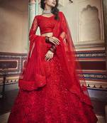 Red Zarkan And Dori Embroidered Net Designer Lehenga Choli