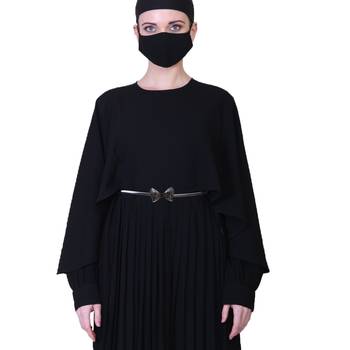 Elegant Dress With Metallic Belt And A Matching Hijab. 2