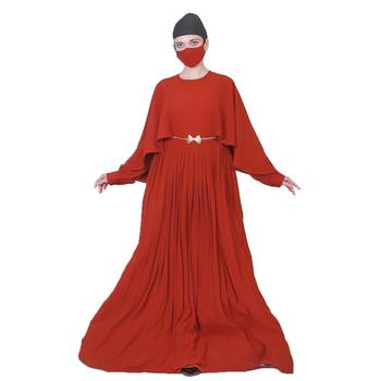 Elegant Dress With Metallic Belt And A Matching Hijab. 1