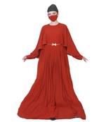 Elegant Dress With Metallic Belt And A Matching Hijab.