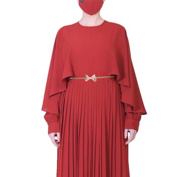 Elegant Dress With Metallic Belt And A Matching Hijab. 2
