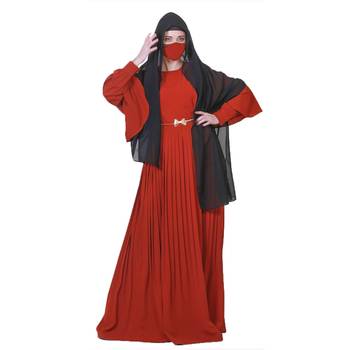 Elegant Dress With Metallic Belt And A Matching Hijab. 3