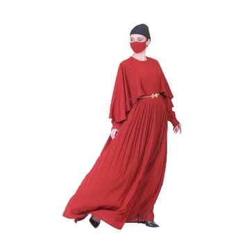 Elegant Dress With Metallic Belt And A Matching Hijab. 4