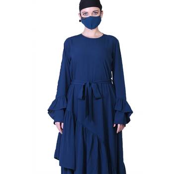 Pretty Dress With Frills, Bell Sleeves, Belt And A Stole Hijab 2