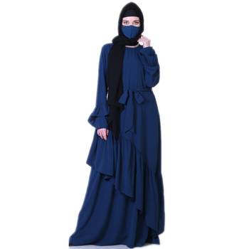 Pretty Dress With Frills, Bell Sleeves, Belt And A Stole Hijab 3