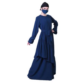 Pretty Dress With Frills, Bell Sleeves, Belt And A Stole Hijab 4