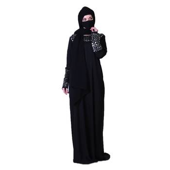 A Line Abaya With Golden Gota Patti Work. Comes With A Matching Hijab. 4
