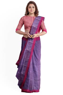 purple woven cotton saree with blouse 1