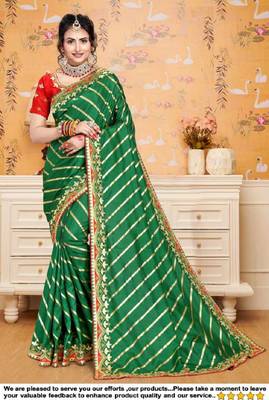 Green embroidered poly silk saree with blouse 1