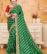 Green embroidered poly silk saree with blouse