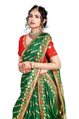 Green embroidered poly silk saree with blouse 2