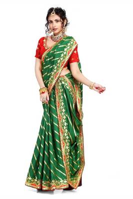 Green embroidered poly silk saree with blouse 3