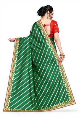 Green embroidered poly silk saree with blouse 4