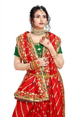 Red embroidered poly silk saree with blouse 2
