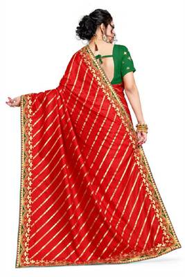 Red embroidered poly silk saree with blouse 3