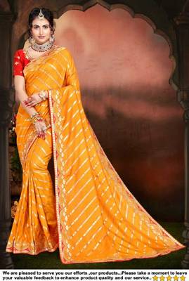 Mustard embroidered poly silk saree with blouse 1