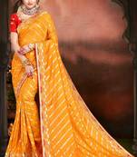 Mustard embroidered poly silk saree with blouse