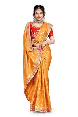 Mustard embroidered poly silk saree with blouse 3