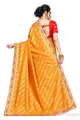 Mustard embroidered poly silk saree with blouse 4
