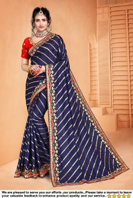 Navy blue embroidered poly silk saree with blouse 1