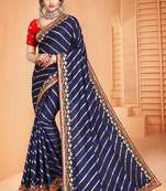 Navy blue embroidered poly silk saree with blouse