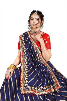 Navy blue embroidered poly silk saree with blouse 2