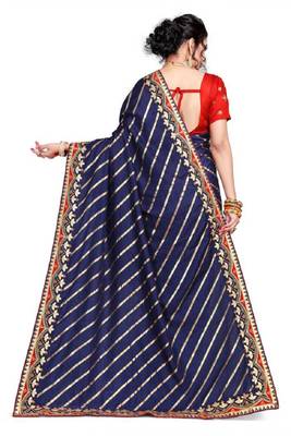 Navy blue embroidered poly silk saree with blouse 3