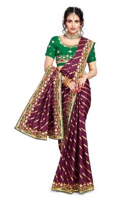 Purple embroidered poly silk saree with blouse 2