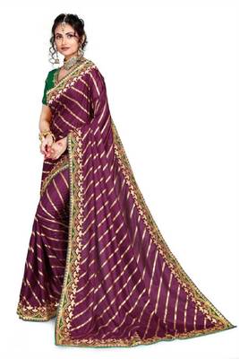Purple embroidered poly silk saree with blouse 3