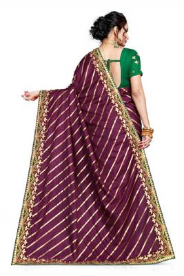 Purple embroidered poly silk saree with blouse 4