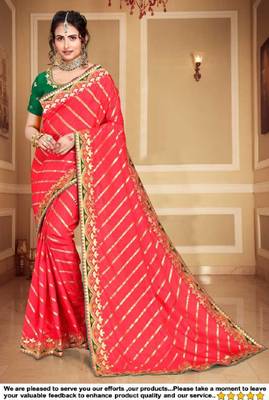 Pink embroidered poly silk saree with blouse 1