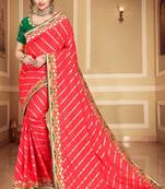 Pink embroidered poly silk saree with blouse