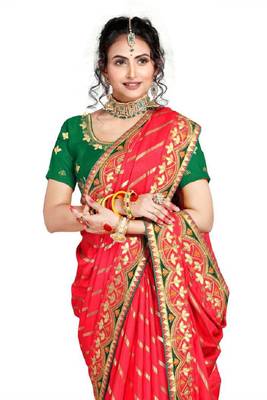 Pink embroidered poly silk saree with blouse 2